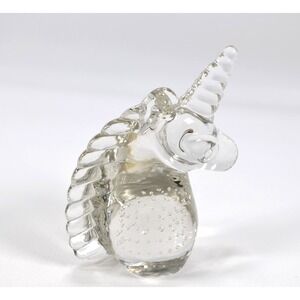 Vintage Clear Glass Unicorn Head‎ with Controlled Bubbles Paperweight Figurine